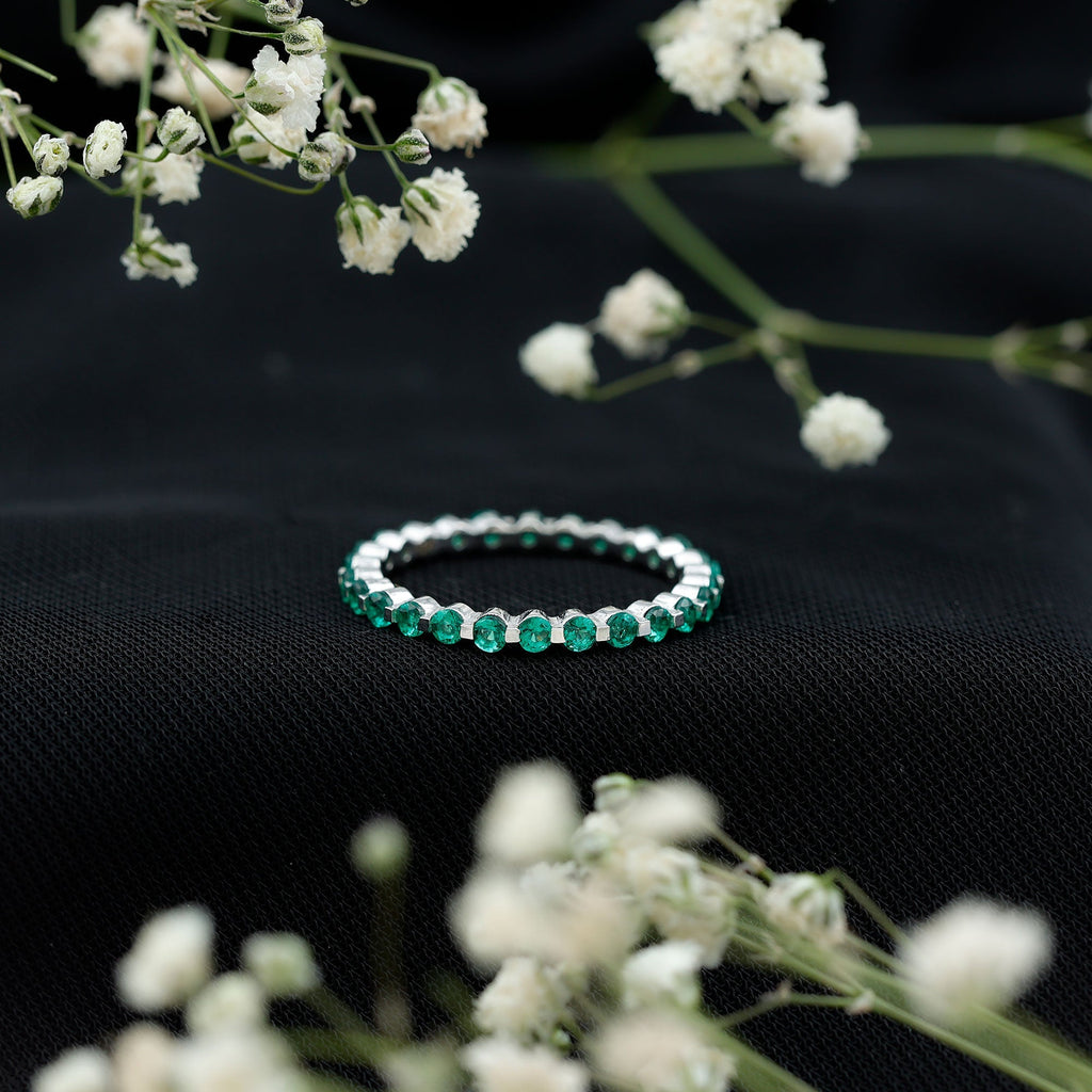 Emerald Eternity Band – Women's Floating Emerald Band with Round Cut AAA Grade Stones