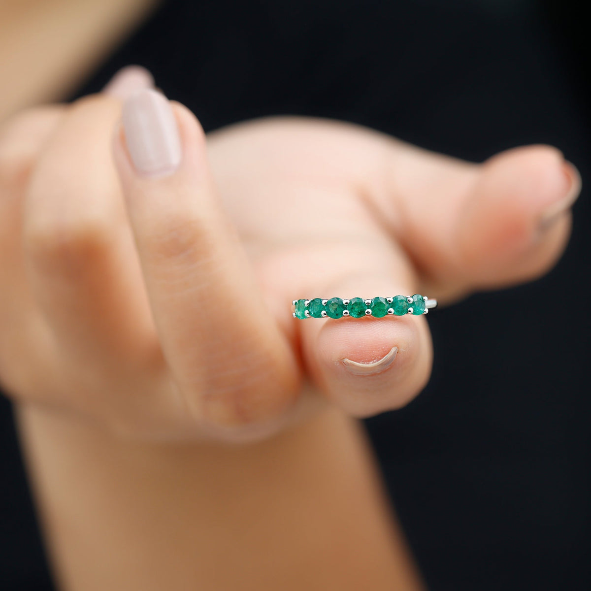 Emerald Eternity Ring – 7 Stone Half Eternity Band With AAA Quality Emerald