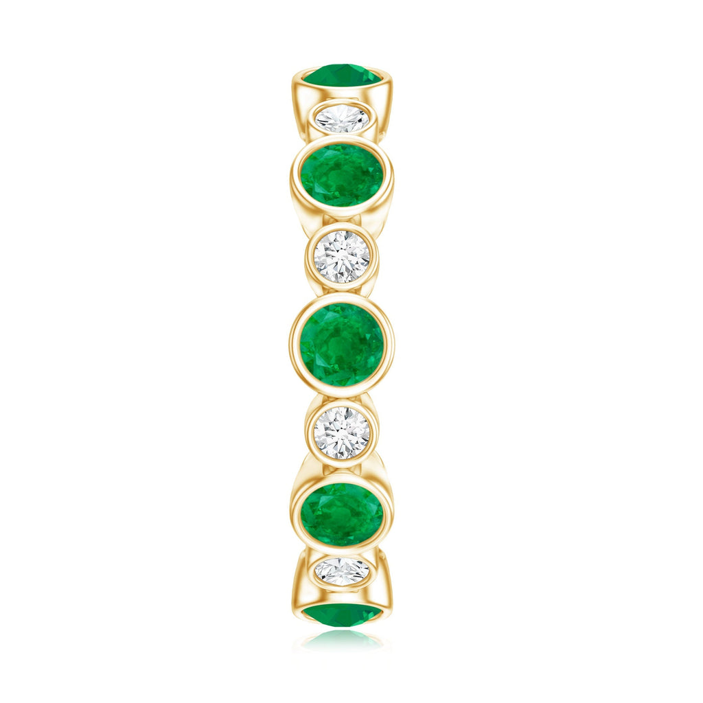Emerald Eternity Ring – Bezel Setting Full Eternity Band with Round Cut Diamonds