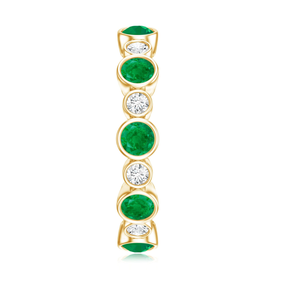 Emerald Eternity Ring – Bezel Setting Full Eternity Band with Round Cut Diamonds