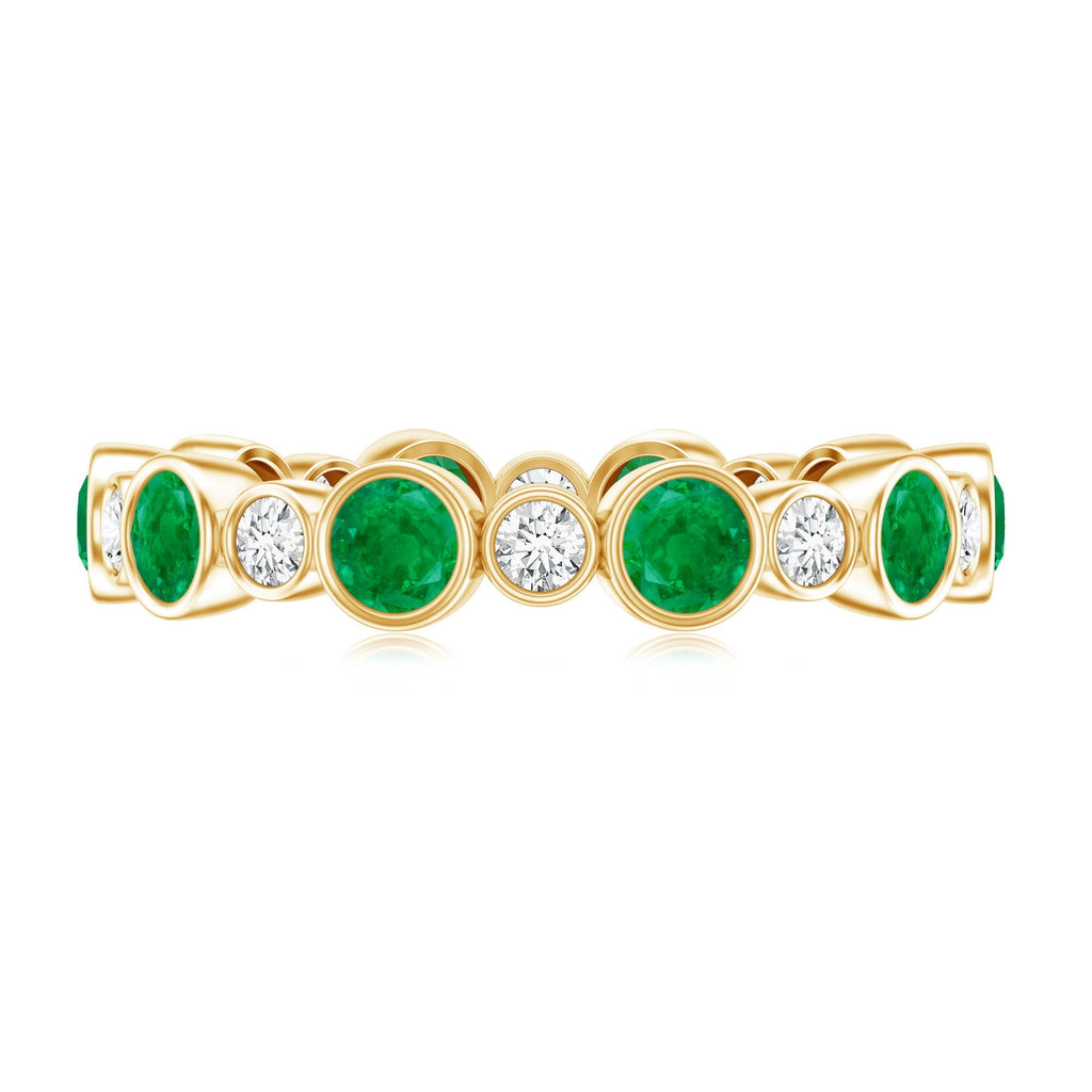 Emerald Eternity Ring – Bezel Setting Full Eternity Band with Round Cut Diamonds