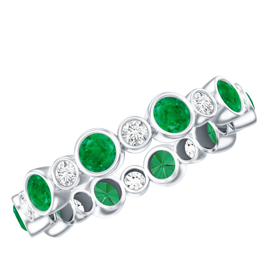 Emerald Eternity Ring – Bezel Setting Full Eternity Band with Round Cut Diamonds