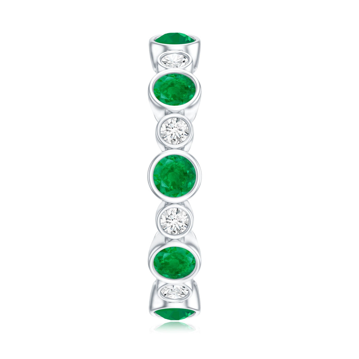 Emerald Eternity Ring – Bezel Setting Full Eternity Band with Round Cut Diamonds