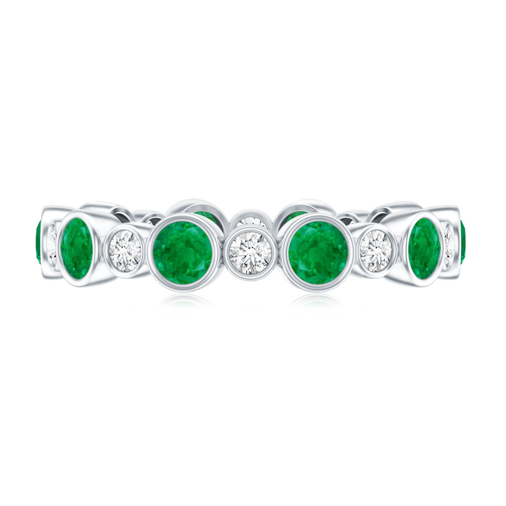 Emerald Eternity Ring – Bezel Setting Full Eternity Band with Round Cut Diamonds