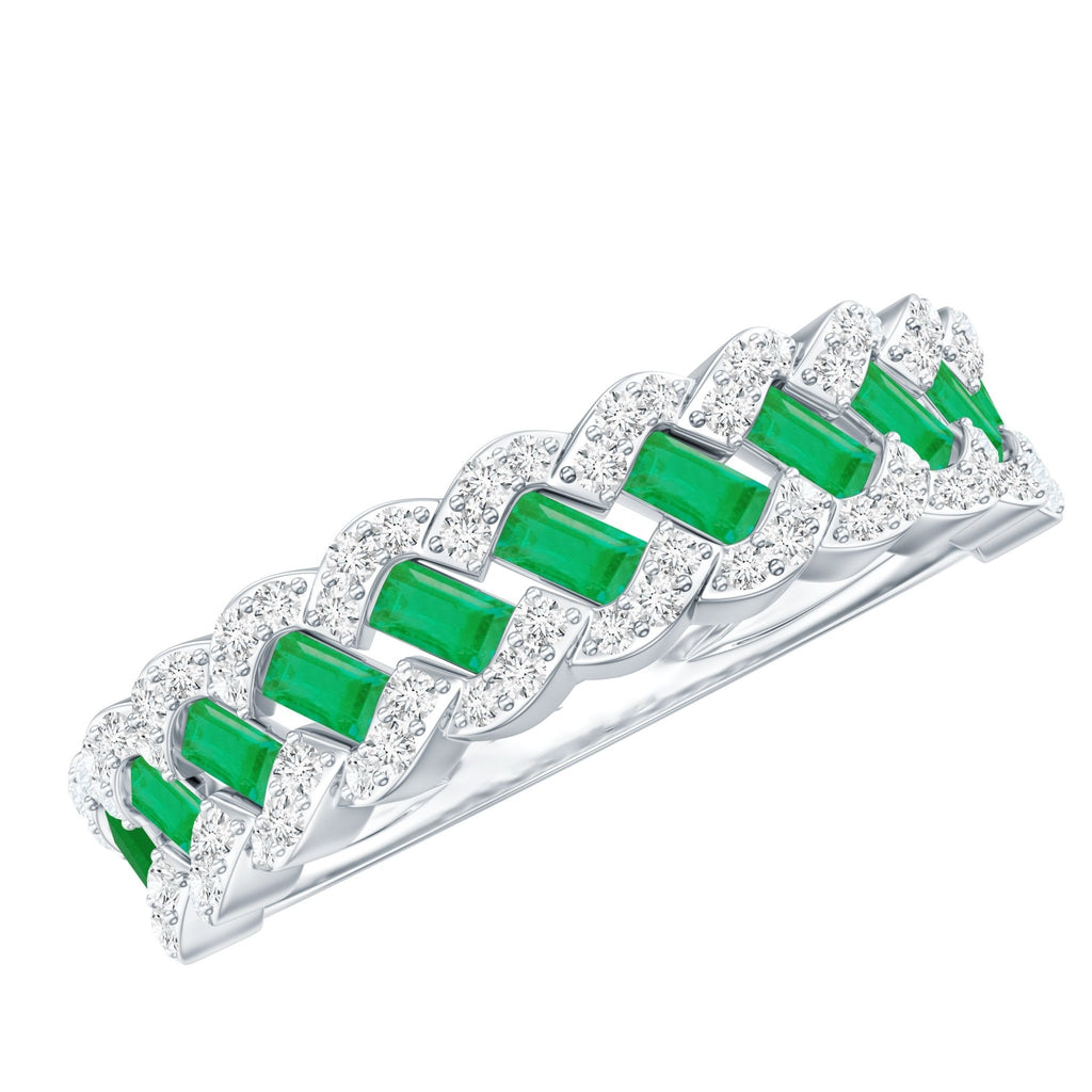 Emerald Eternity Ring – Diamond Braided Half Eternity Band With Baguette Emerald