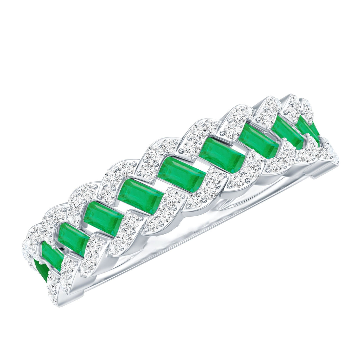 Emerald Eternity Ring – Diamond Braided Half Eternity Band With Baguette Emerald