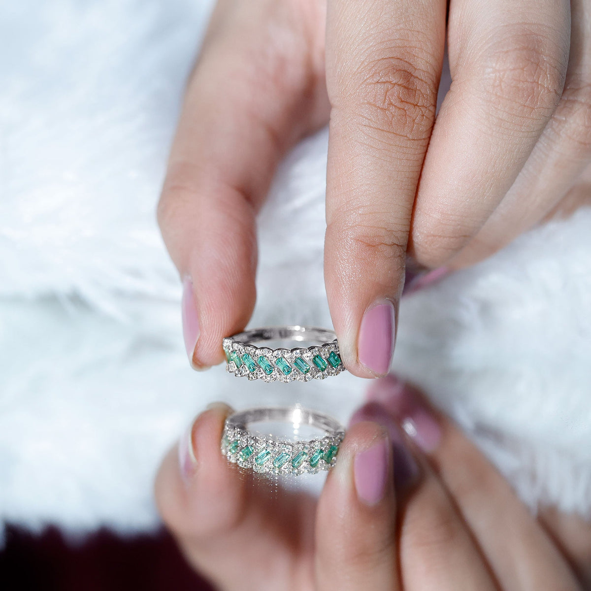 Emerald Eternity Ring – Diamond Braided Half Eternity Band With Baguette Emerald