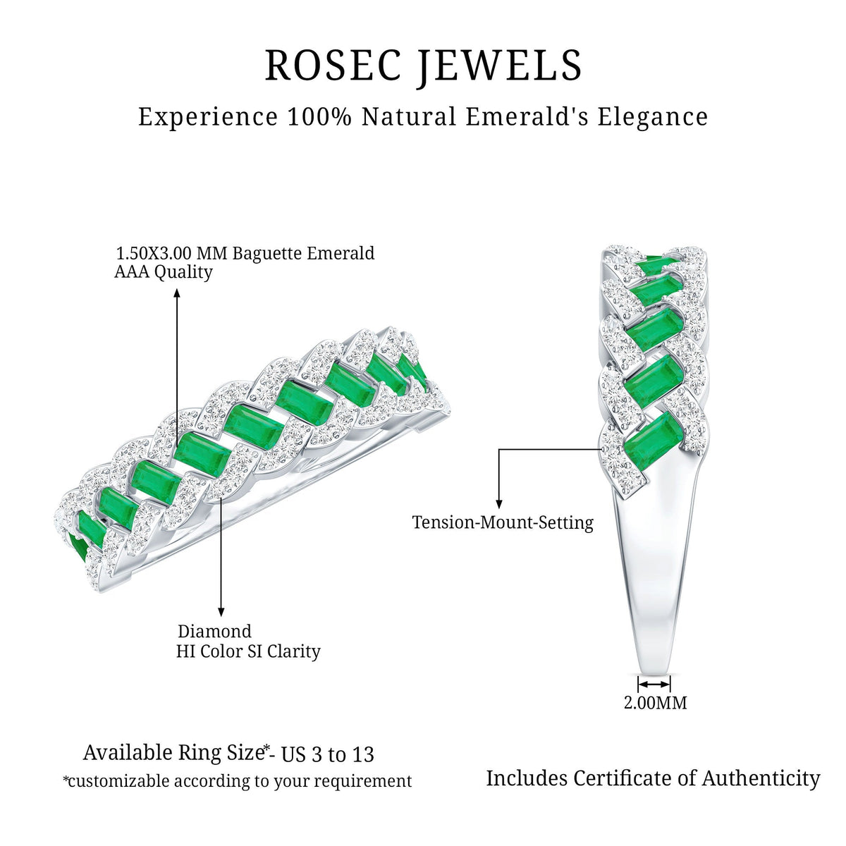 Emerald Eternity Ring – Diamond Braided Half Eternity Band With Baguette Emerald