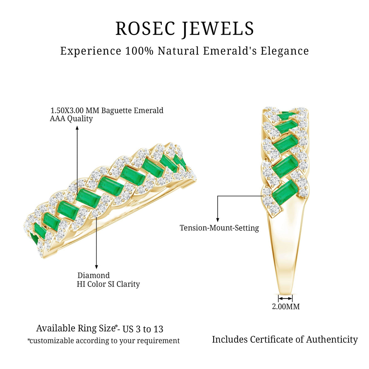 Emerald Eternity Ring – Diamond Braided Half Eternity Band With Baguette Emerald