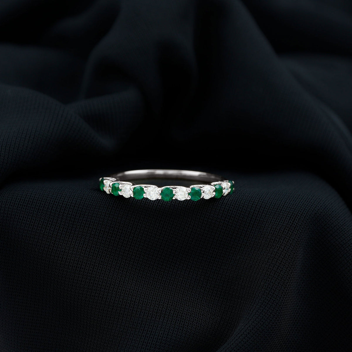 Emerald Eternity Ring – Half Eternity Band With Trellis Setting & Diamonds by Rosec Jewels