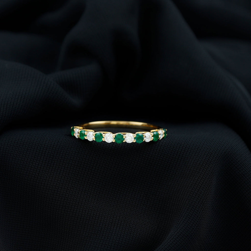 Emerald Eternity Ring – Half Eternity Band With Trellis Setting & Diamonds by Rosec Jewels