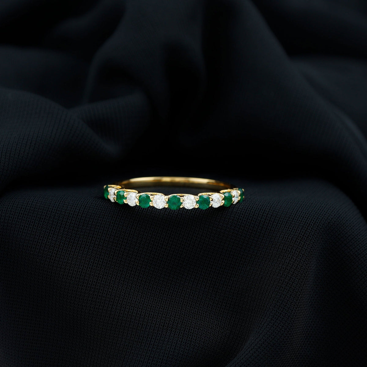 Emerald Eternity Ring – Half Eternity Band With Trellis Setting & Diamonds by Rosec Jewels