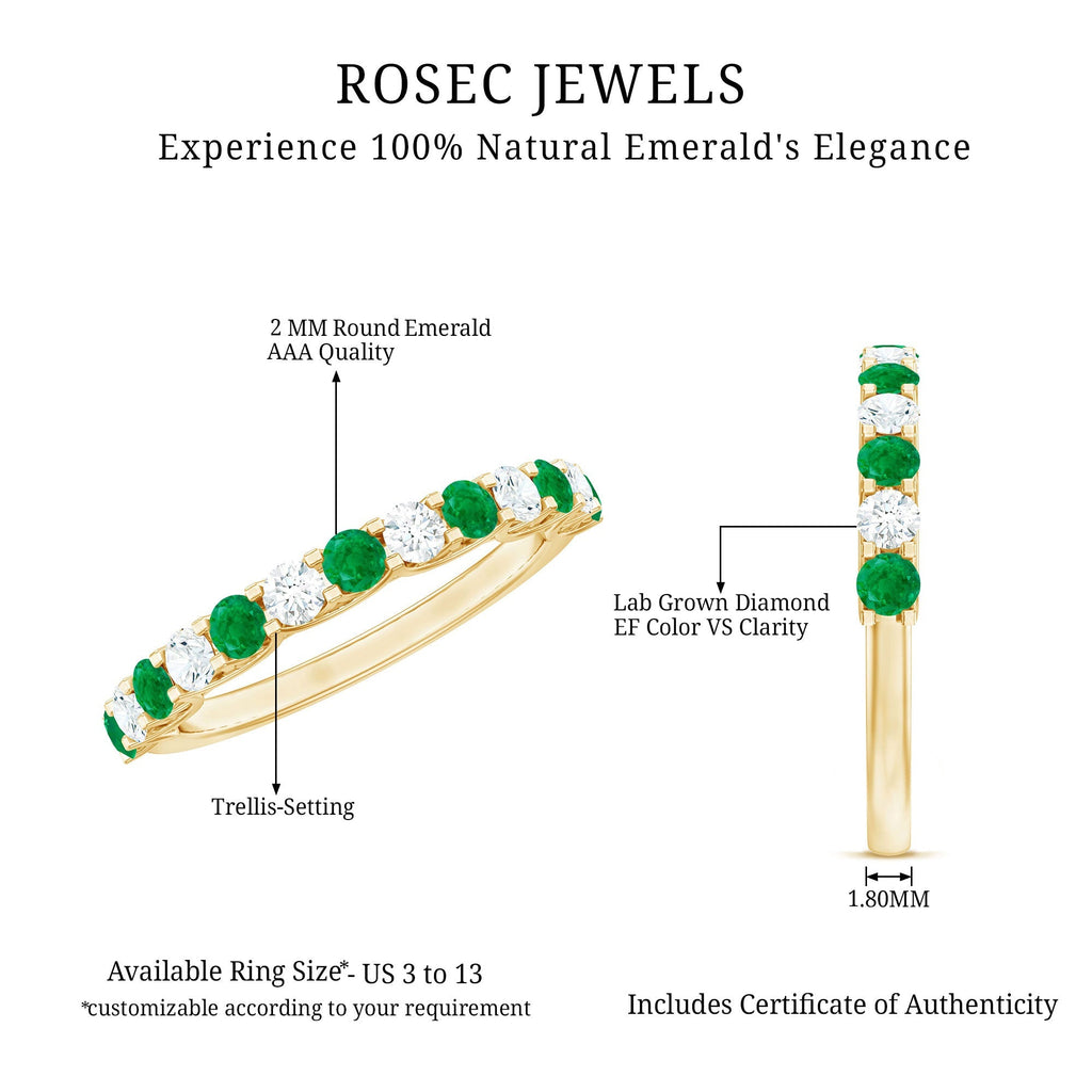 Emerald Eternity Ring – Half Eternity Band With Trellis Setting & Diamonds by Rosec Jewels