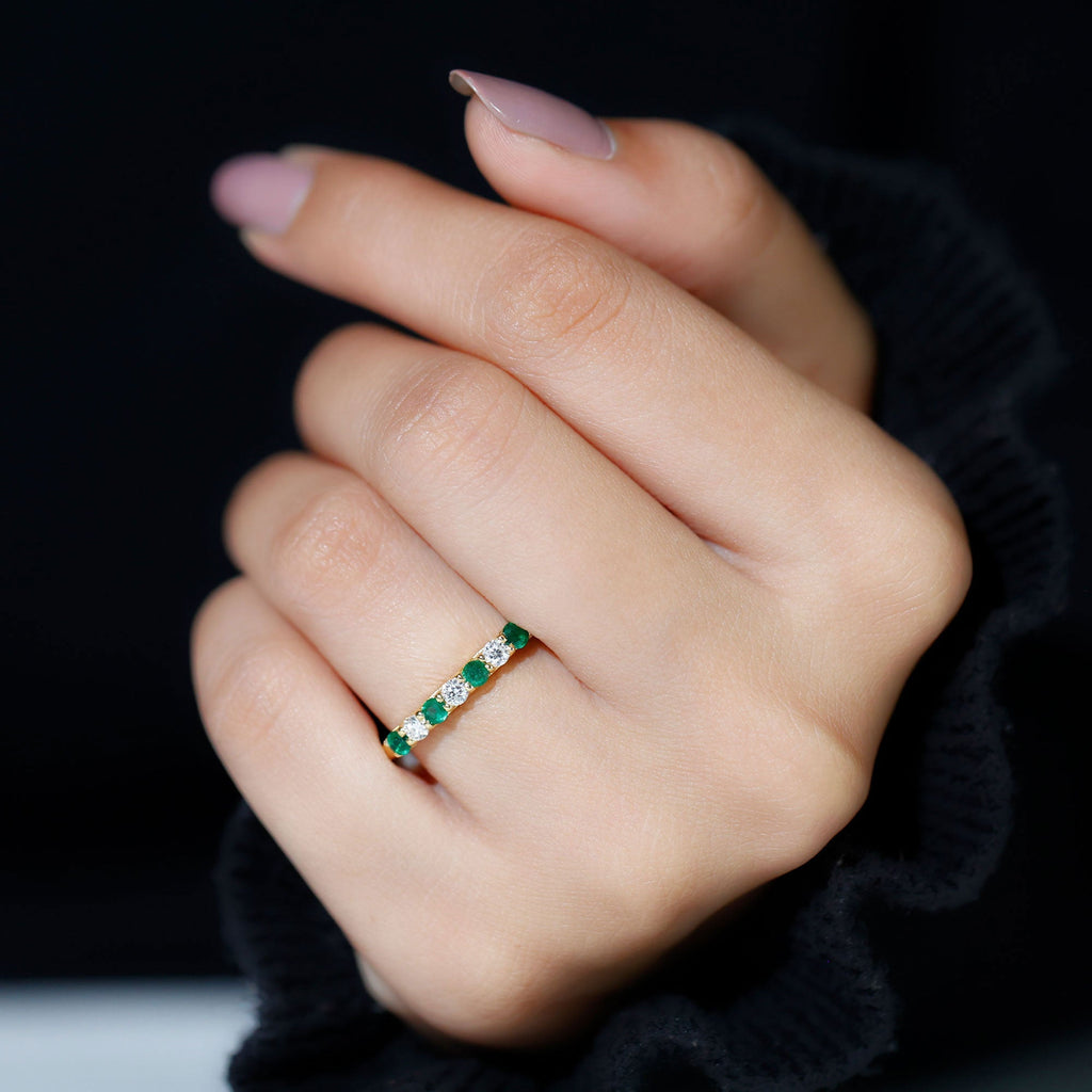 Emerald Eternity Ring – Half Eternity Band With Trellis Setting & Diamonds by Rosec Jewels