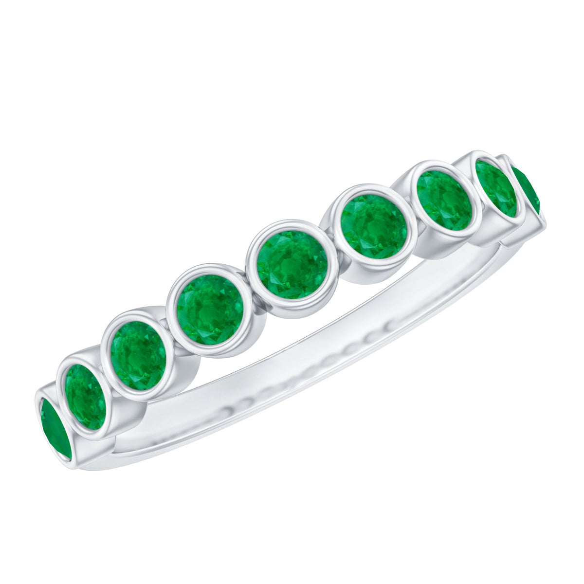 Emerald Eternity Ring – Half Eternity Bezel Set Stackable Green Gemstone Jewelry