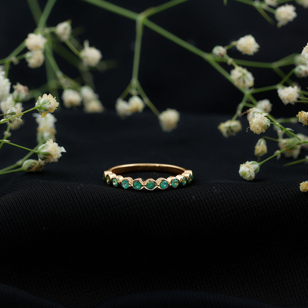 Emerald Eternity Ring – Half Eternity Bezel Set Stackable Green Gemstone Jewelry