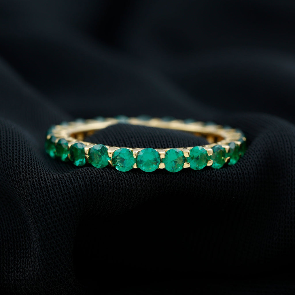 Emerald Eternity Ring – Lab Created Emerald Full Eternity Band with Round Cut Gemstones