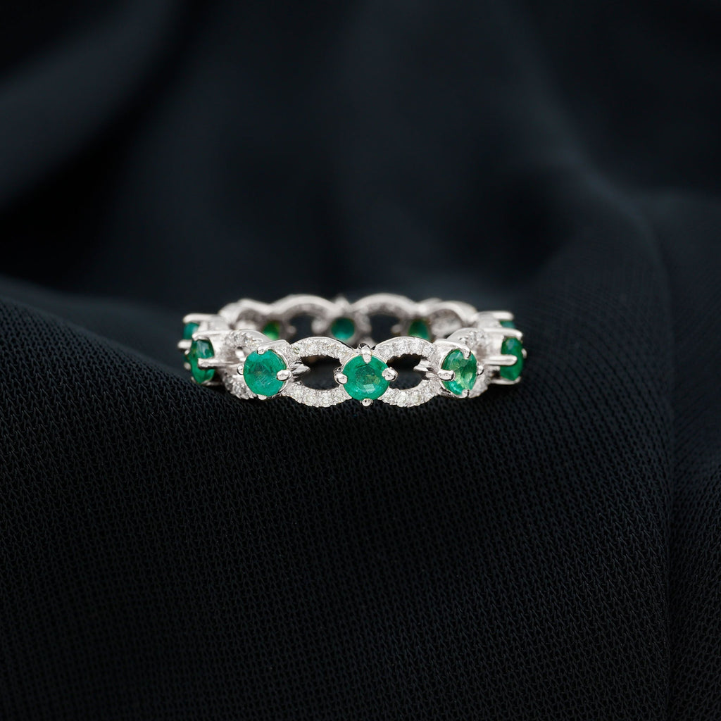 Emerald Eternity Ring – Lab Grown Emerald Full Eternity Band with Diamond Accents