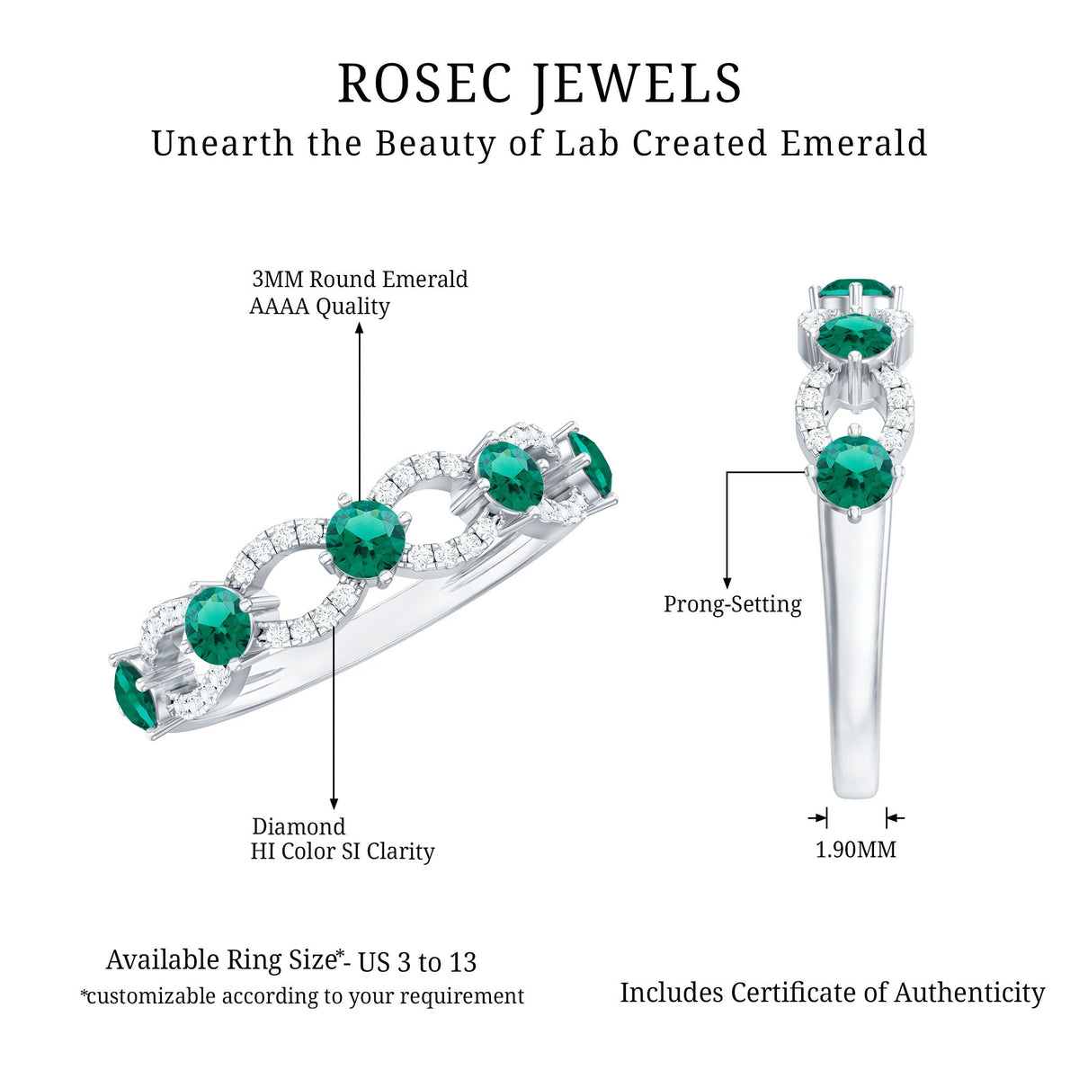 Emerald Eternity Ring – Lab Grown Emerald Full Eternity Band with Diamond Accents