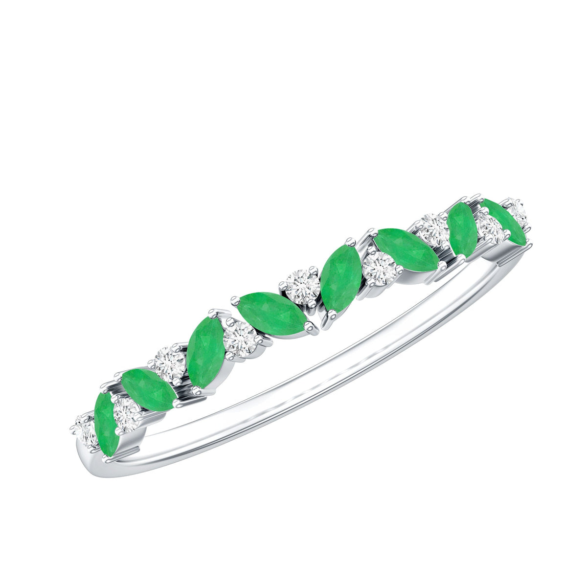 Emerald Eternity Ring – Marquise Emerald Half Ring with Diamond Prong Setting