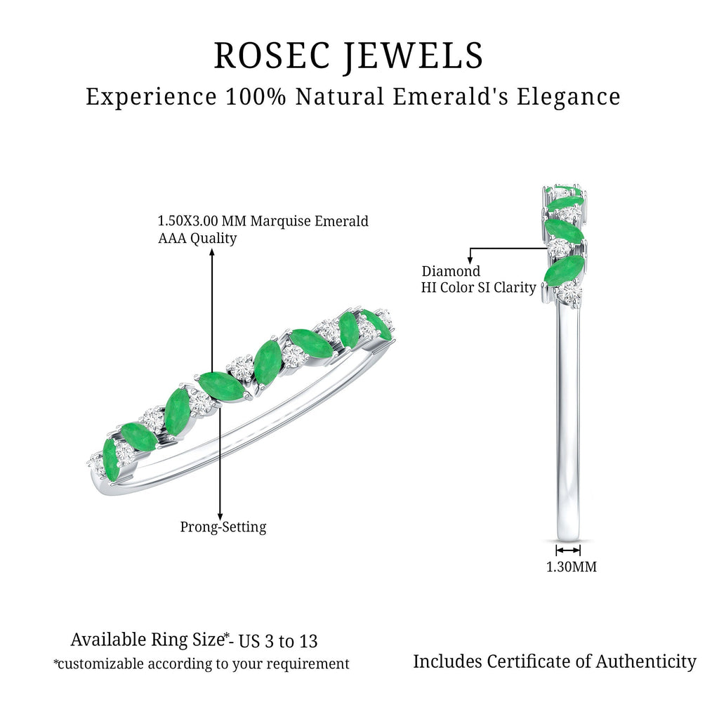 Emerald Eternity Ring – Marquise Emerald Half Ring with Diamond Prong Setting