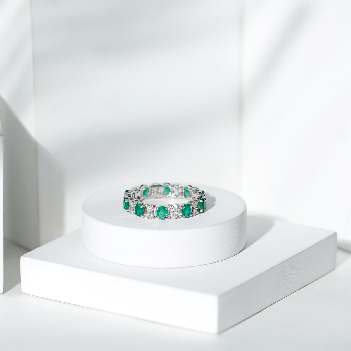 Emerald Eternity Ring – Oval Emerald Band | Full Eternity Wedding Bands With Moissanite Jewelry