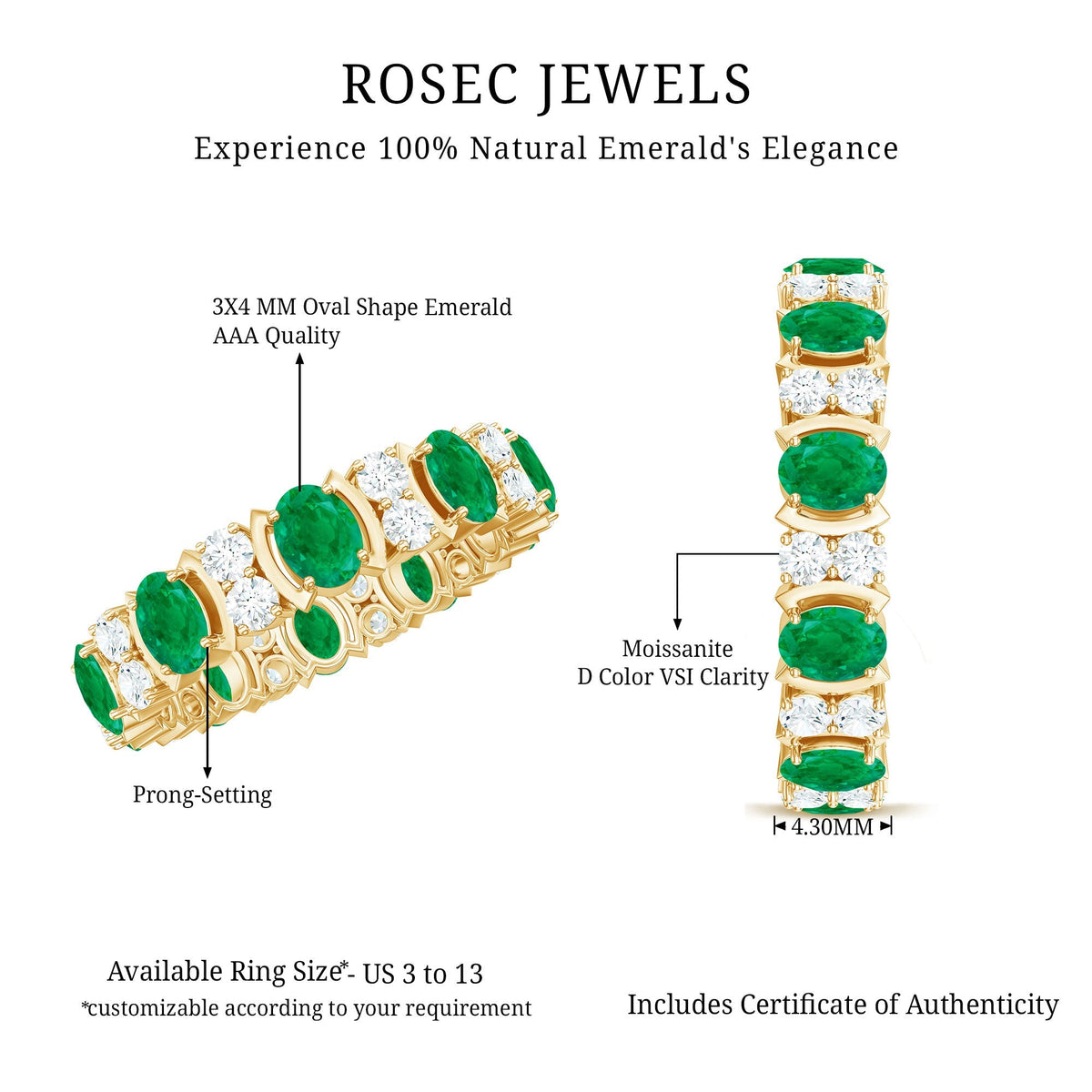 Emerald Eternity Ring – Oval Emerald Band | Full Eternity Wedding Bands With Moissanite Jewelry