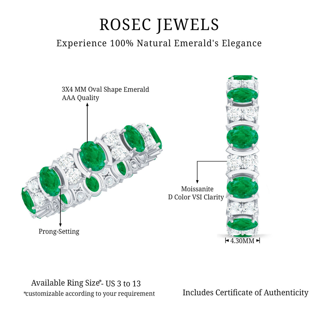 Emerald Eternity Ring – Oval Emerald Band | Full Eternity Wedding Bands With Moissanite Jewelry