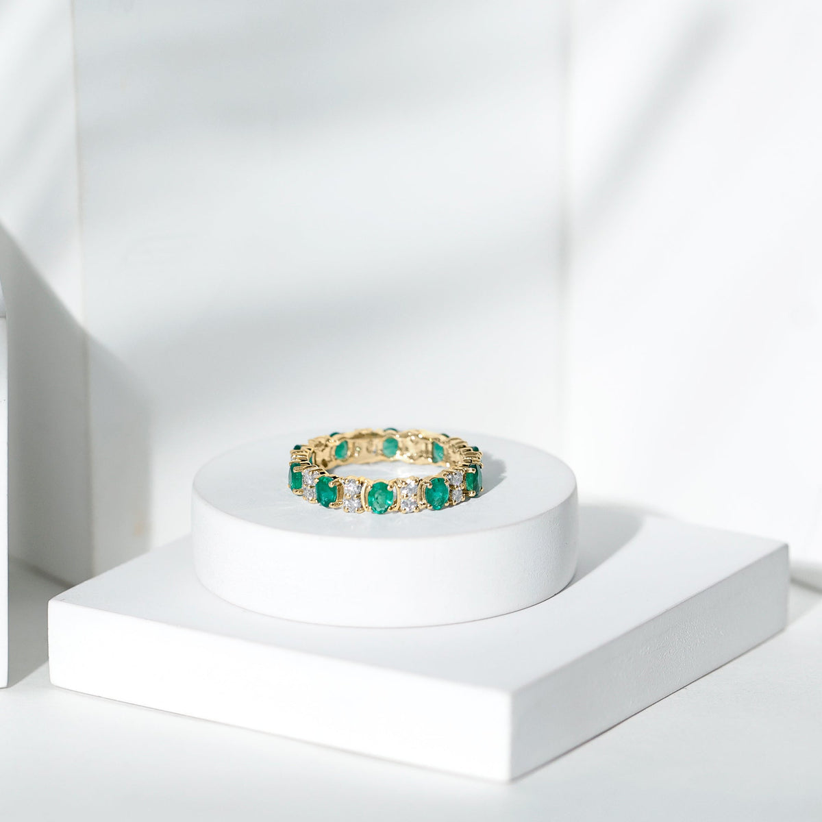 Emerald Eternity Ring – Oval Emerald Band | Full Eternity Wedding Bands With Moissanite Jewelry
