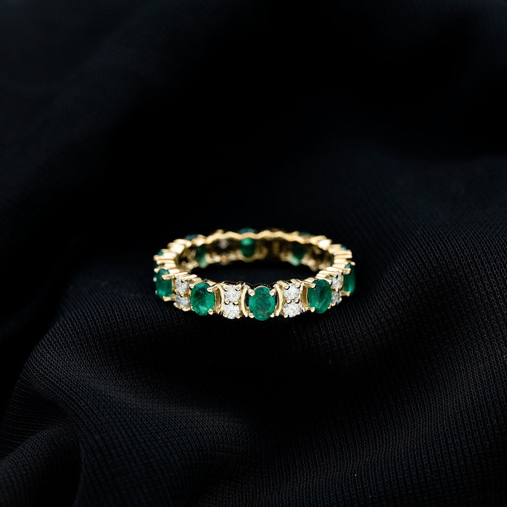 Emerald Eternity Ring – Oval Emerald Band | Full Eternity Wedding Bands With Moissanite Jewelry