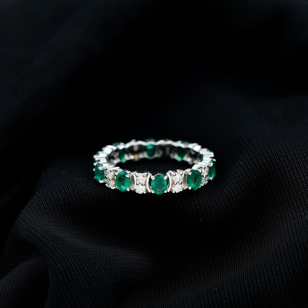 Emerald Eternity Ring – Oval Emerald Band | Full Eternity Wedding Bands With Moissanite Jewelry