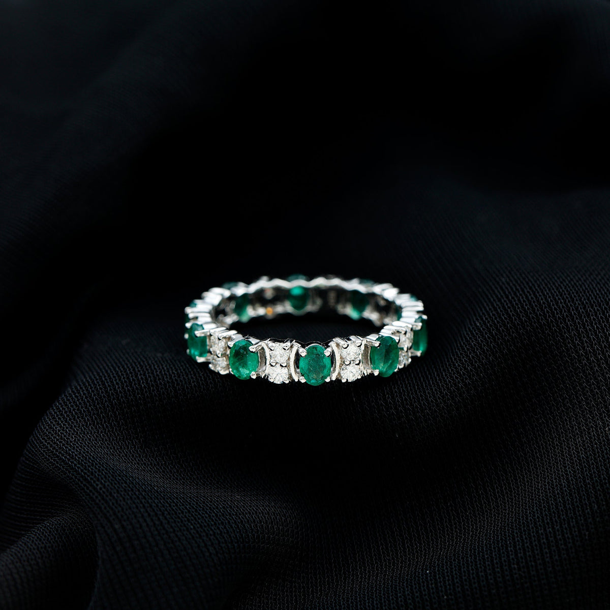 Emerald Eternity Ring – Oval Emerald Band | Full Eternity Wedding Bands With Moissanite Jewelry