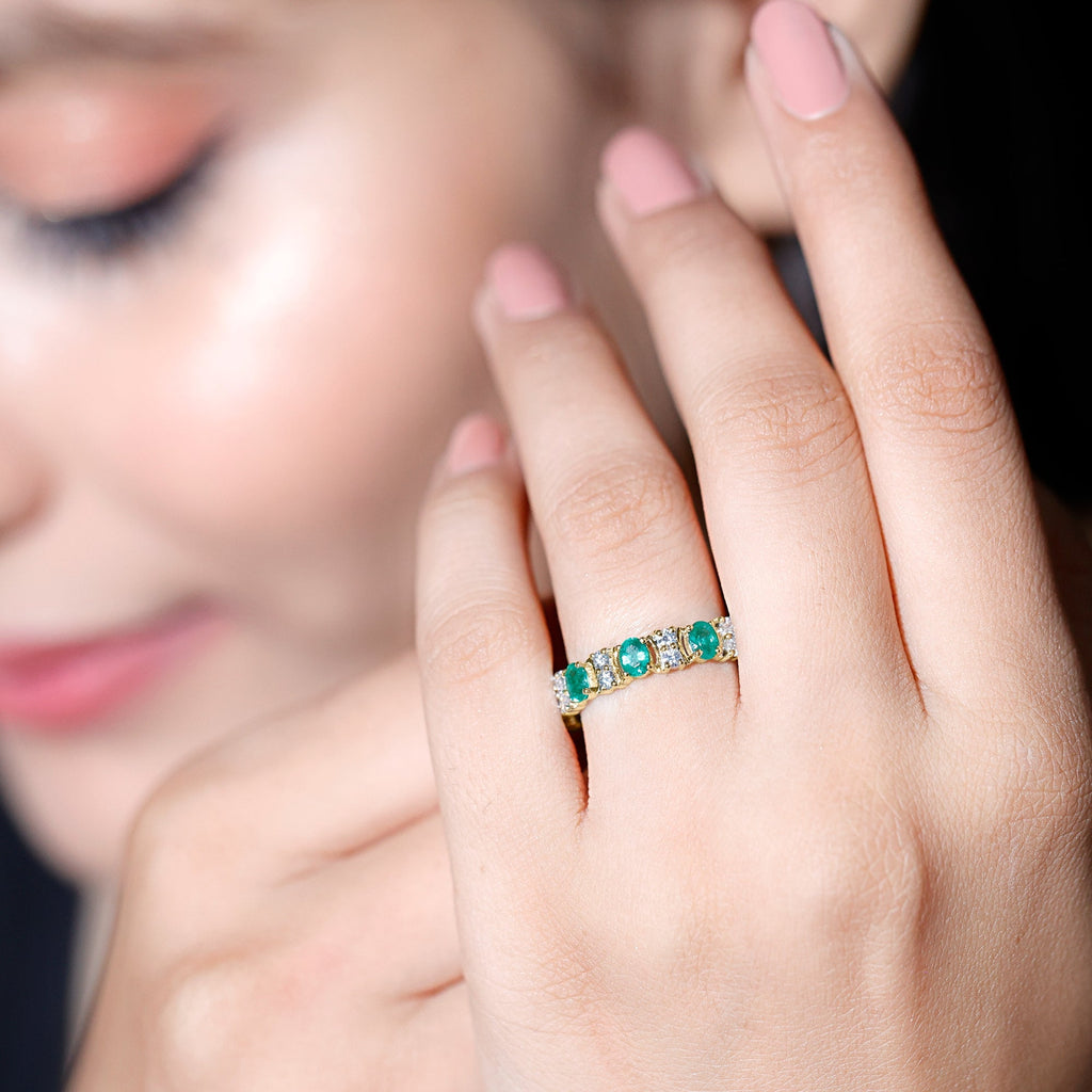 Emerald Eternity Ring – Oval Emerald Band | Full Eternity Wedding Bands With Moissanite Jewelry