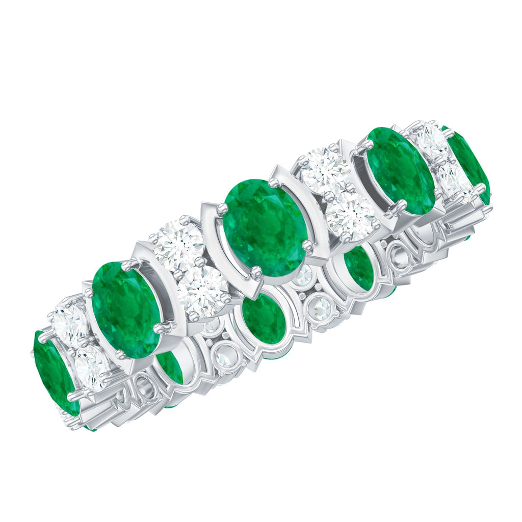 Emerald Eternity Ring – Oval Emerald Band | Full Eternity Wedding Bands With Moissanite Jewelry