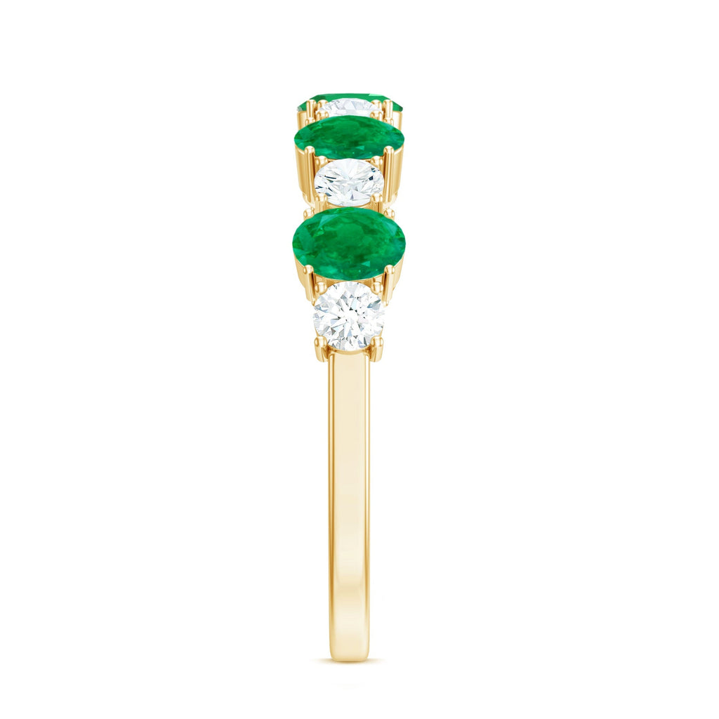 Emerald Eternity Ring - Semi Eternity Band With Oval Cut Emerald & Diamonds