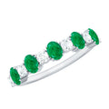 Emerald Eternity Ring - Semi Eternity Band With Oval Cut Emerald & Diamonds