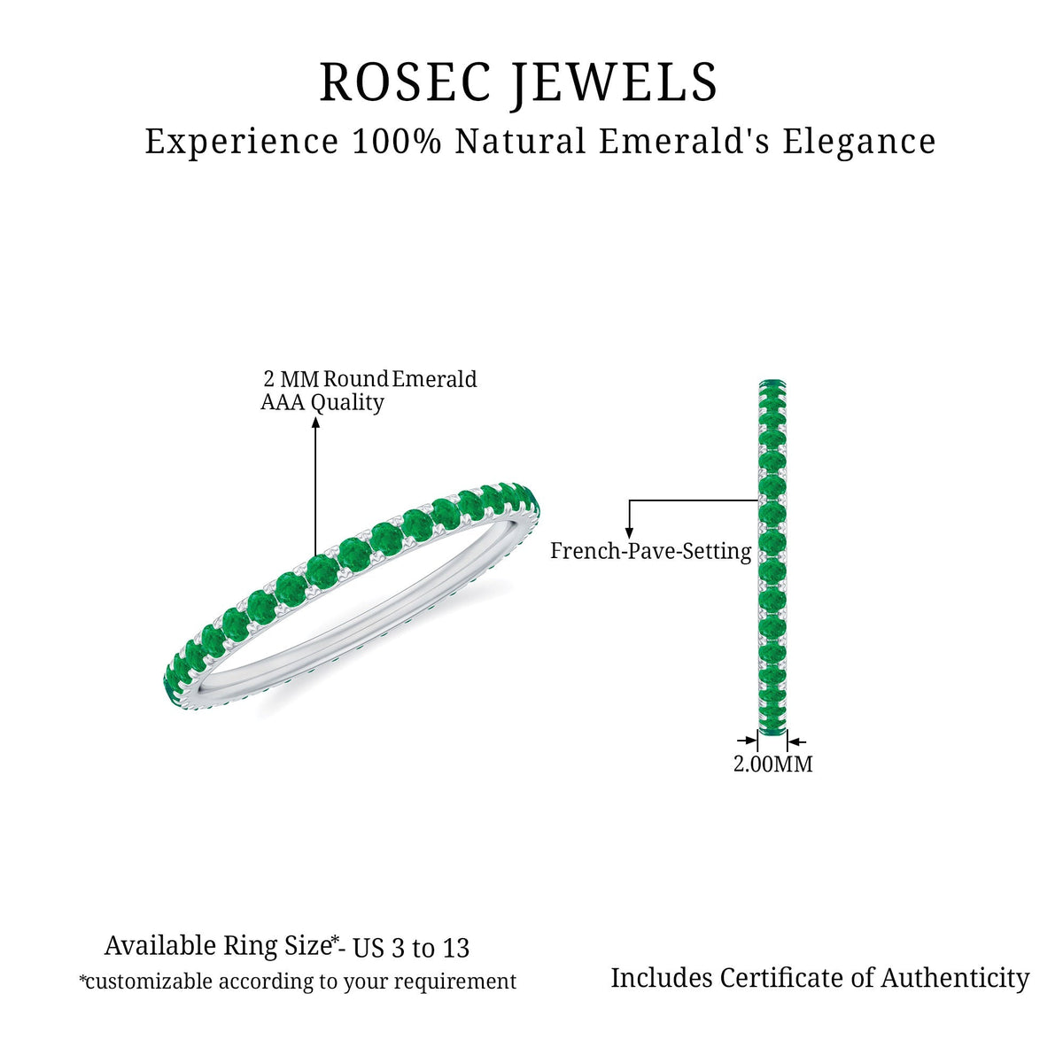 Emerald Eternity Ring – Slim Stackable Green Gemstone Band for Women | AAA Quality