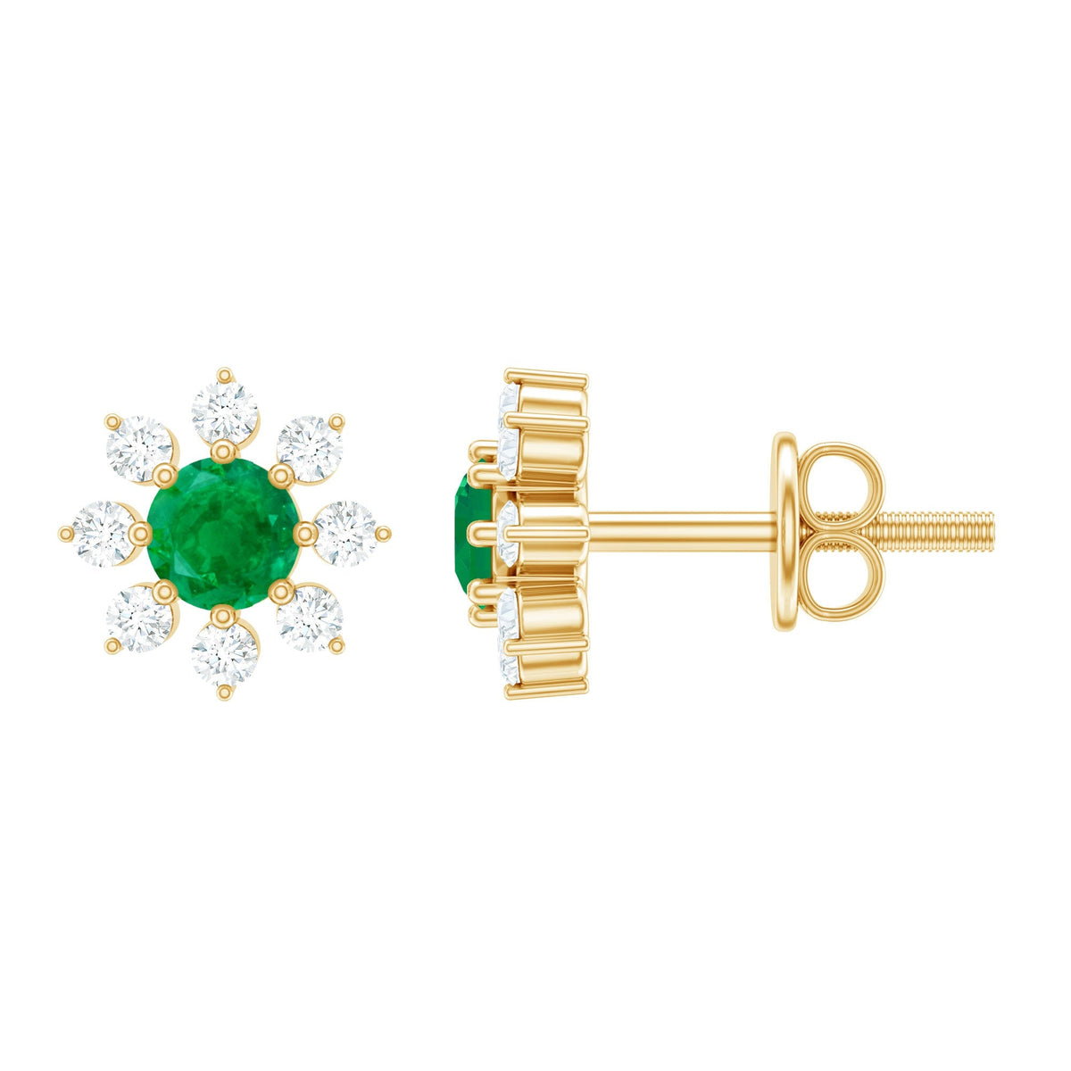 Emerald Floral Earrings – Diamond Stud Earrings With AAA Quality Emeralds | Screw Back Comfort