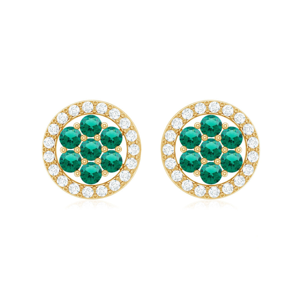 Emerald Flower Earrings – Lab Created Emeralds with Diamond Halo Studs