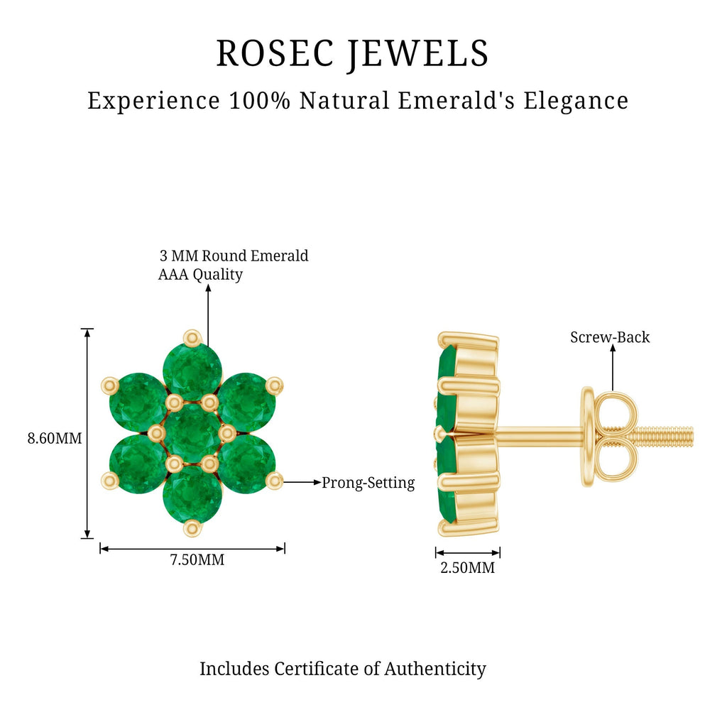 Emerald Flower Earrings – Natural Green Gemstone Studs with Screw Back Closure