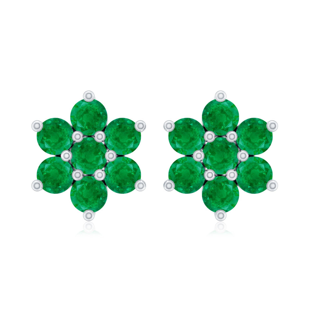 Emerald Flower Earrings – Natural Green Gemstone Studs with Screw Back Closure