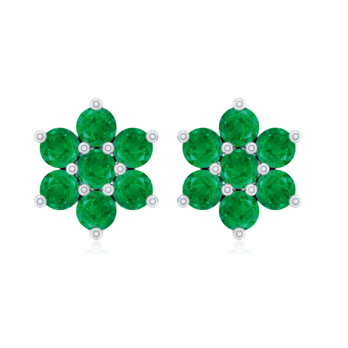 Emerald Flower Earrings – Natural Green Gemstone Studs with Screw Back Closure