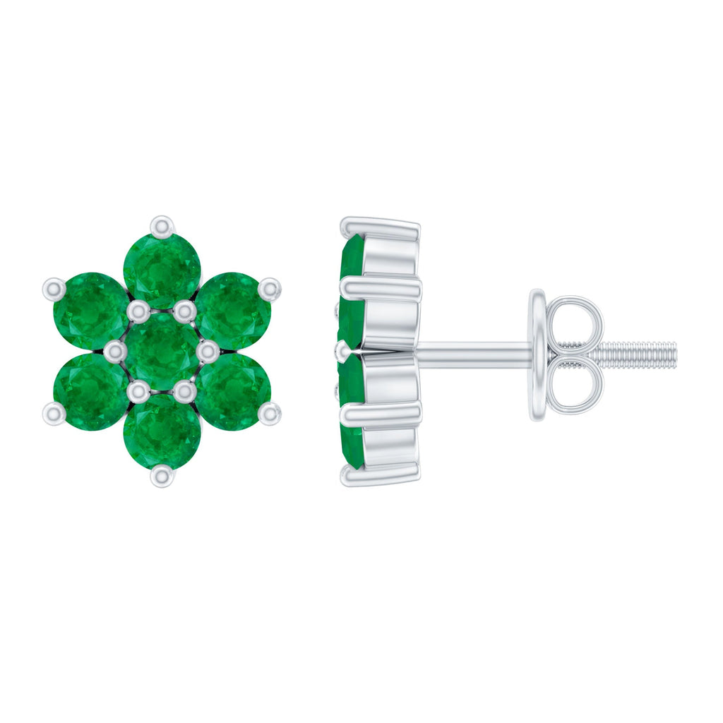 Emerald Flower Earrings – Natural Green Gemstone Studs with Screw Back Closure