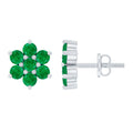 Emerald Flower Earrings – Natural Green Gemstone Studs with Screw Back Closure