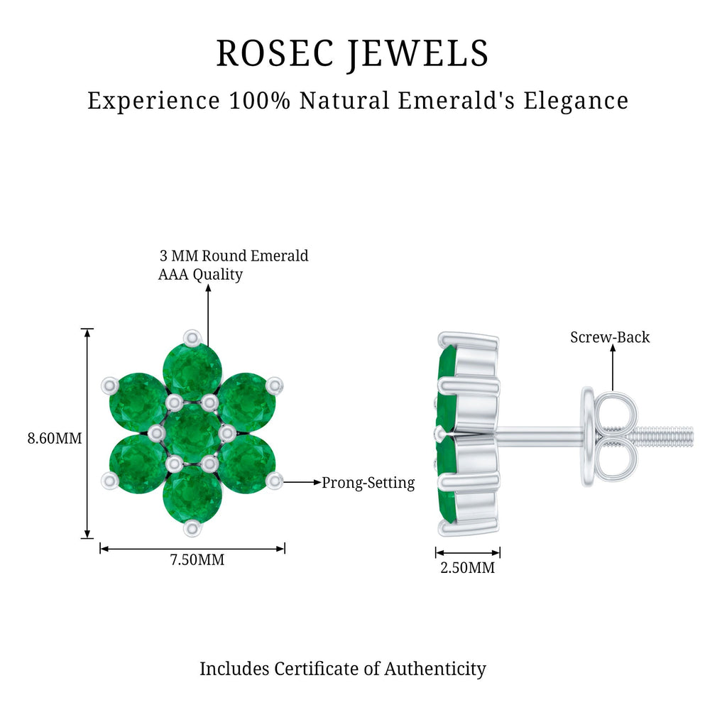 Emerald Flower Earrings – Natural Green Gemstone Studs with Screw Back Closure