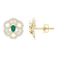 Emerald Flower Earrings – Yellow Gold Earrings with Lab Grown Emerald and Diamond Floral Studs