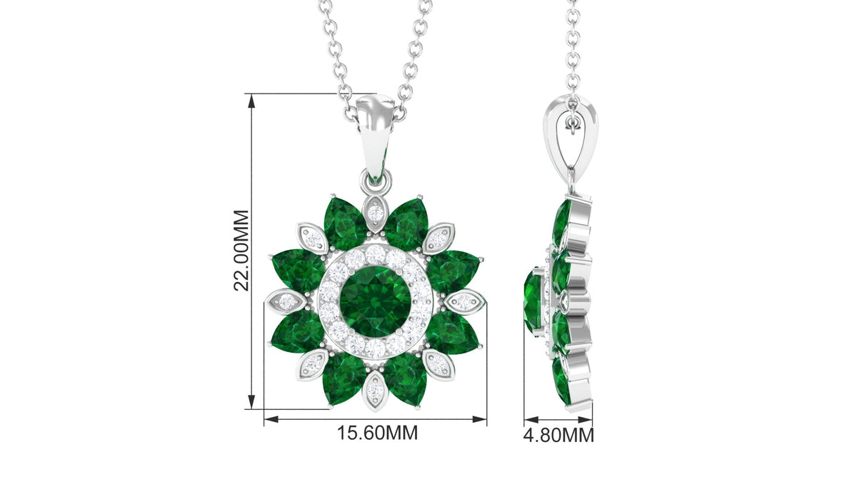 Emerald Flower Necklace – Lab Created Emerald Diamond Pendant | Sparkling Halo