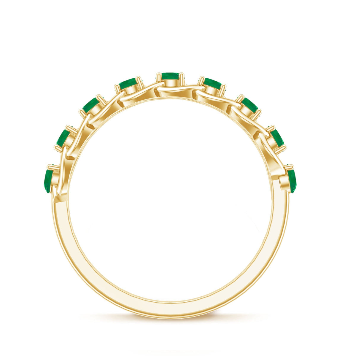 Emerald Half Eternity Band – Braided Wedding Band with AAA Quality Green Gemstones
