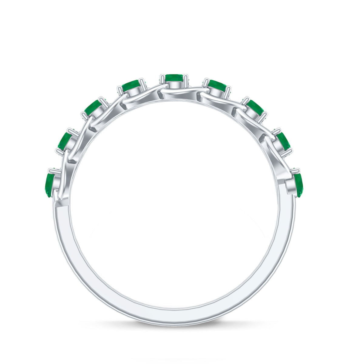 Emerald Half Eternity Band – Braided Wedding Band with AAA Quality Green Gemstones