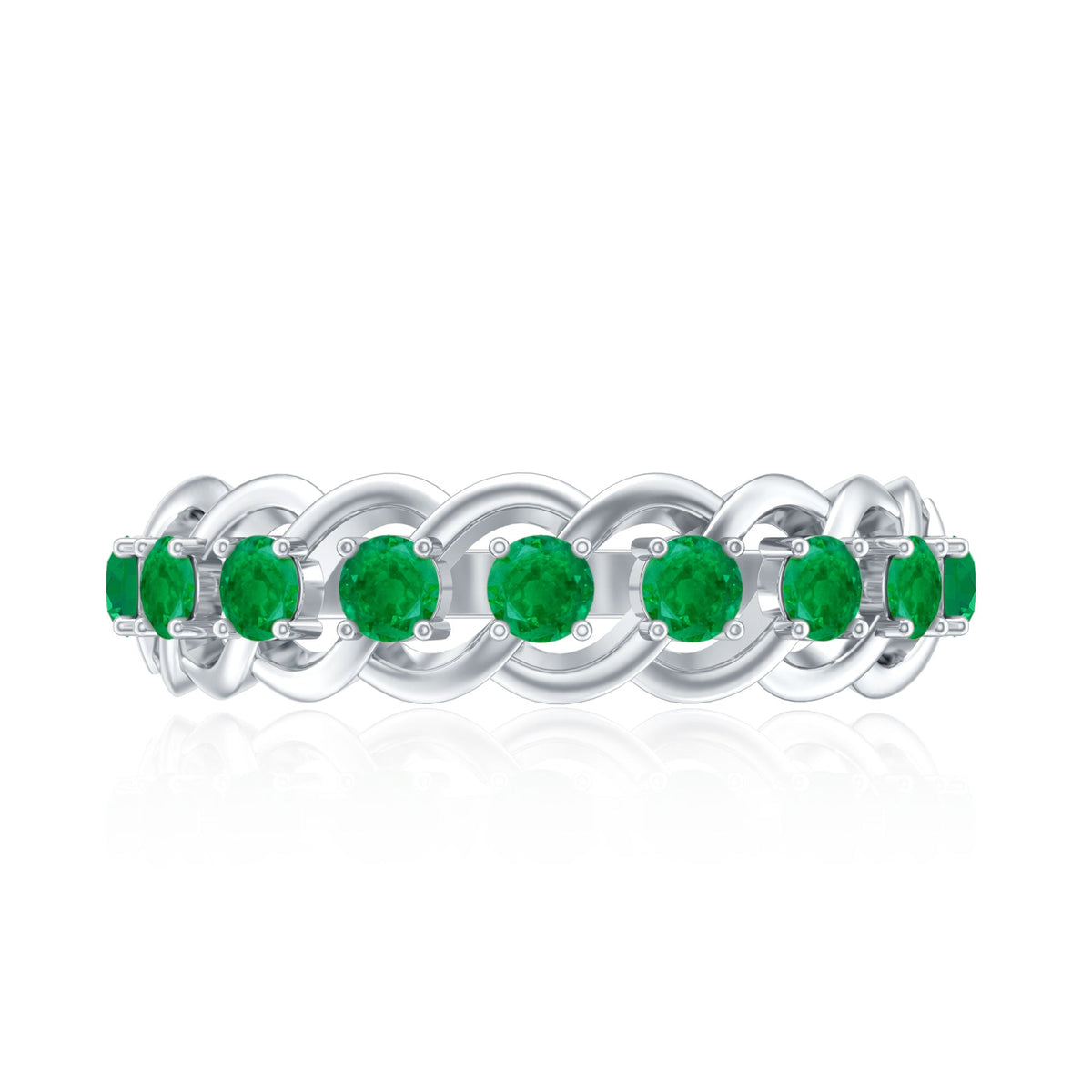 Emerald Half Eternity Band – Braided Wedding Band with AAA Quality Green Gemstones